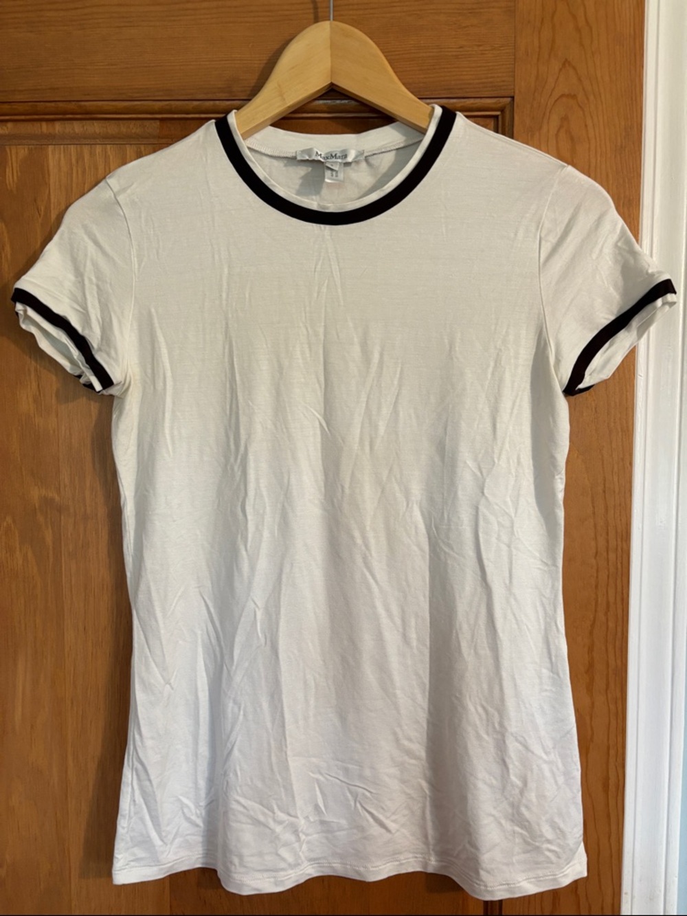 MaxMara White Tee with Dark Brown Trim